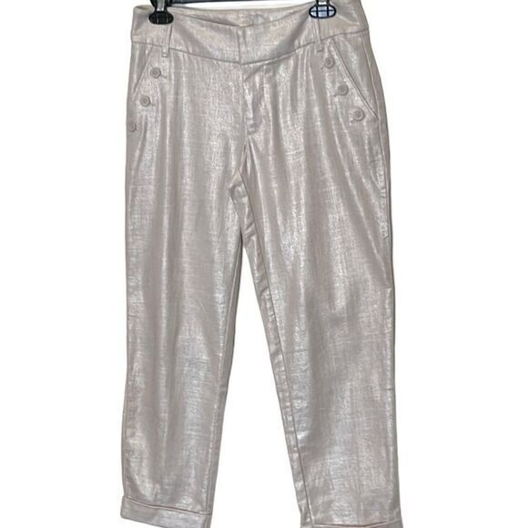 Cynthia Rowley womens pants 2 linen blend nautical theme cropped subtle metallic - Picture 1 of 8